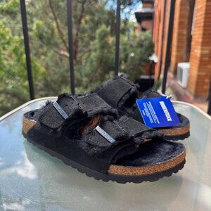 New Birkenstock Arizona Shearling Sandals in Suede Black US 8 / EUR 39